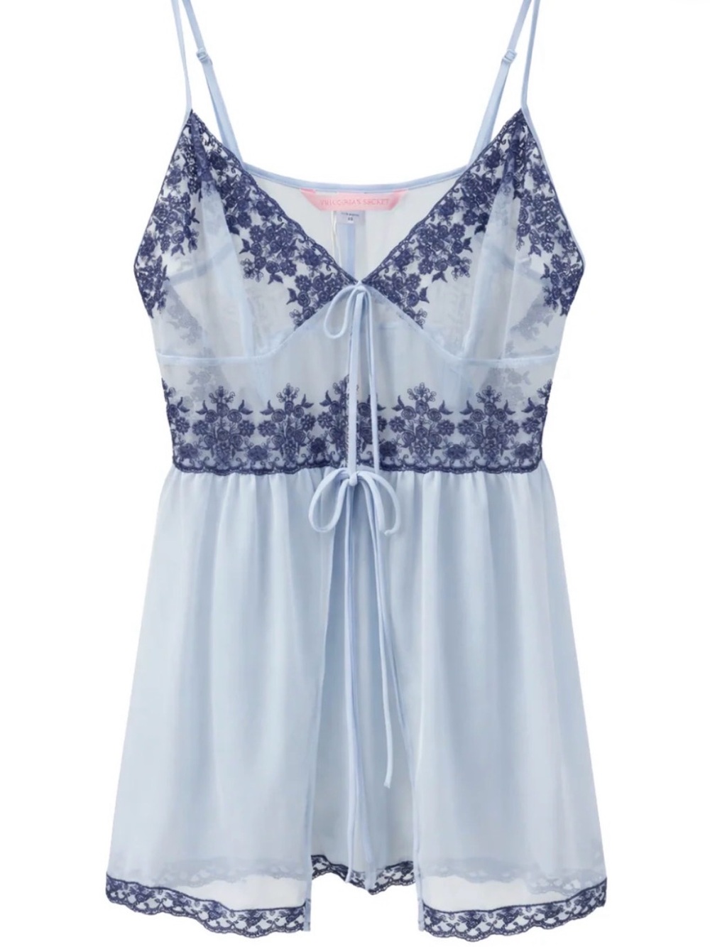 Vintage 2002 Victoria’s Secret Baby Blue Lace Tie-Front Slip Dress Size S
